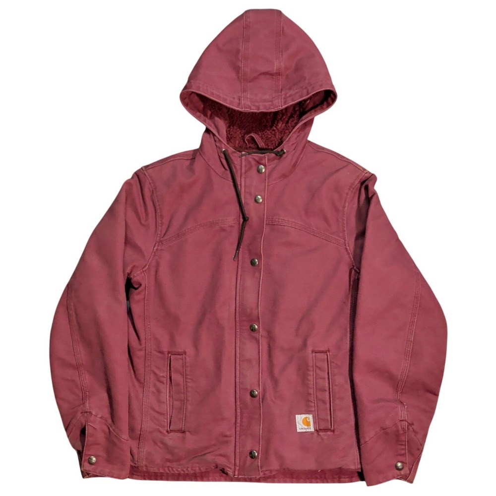 Womens Carhartt Sherpa Lined Jacket Womens Size XS Red Faded Workwear 100657